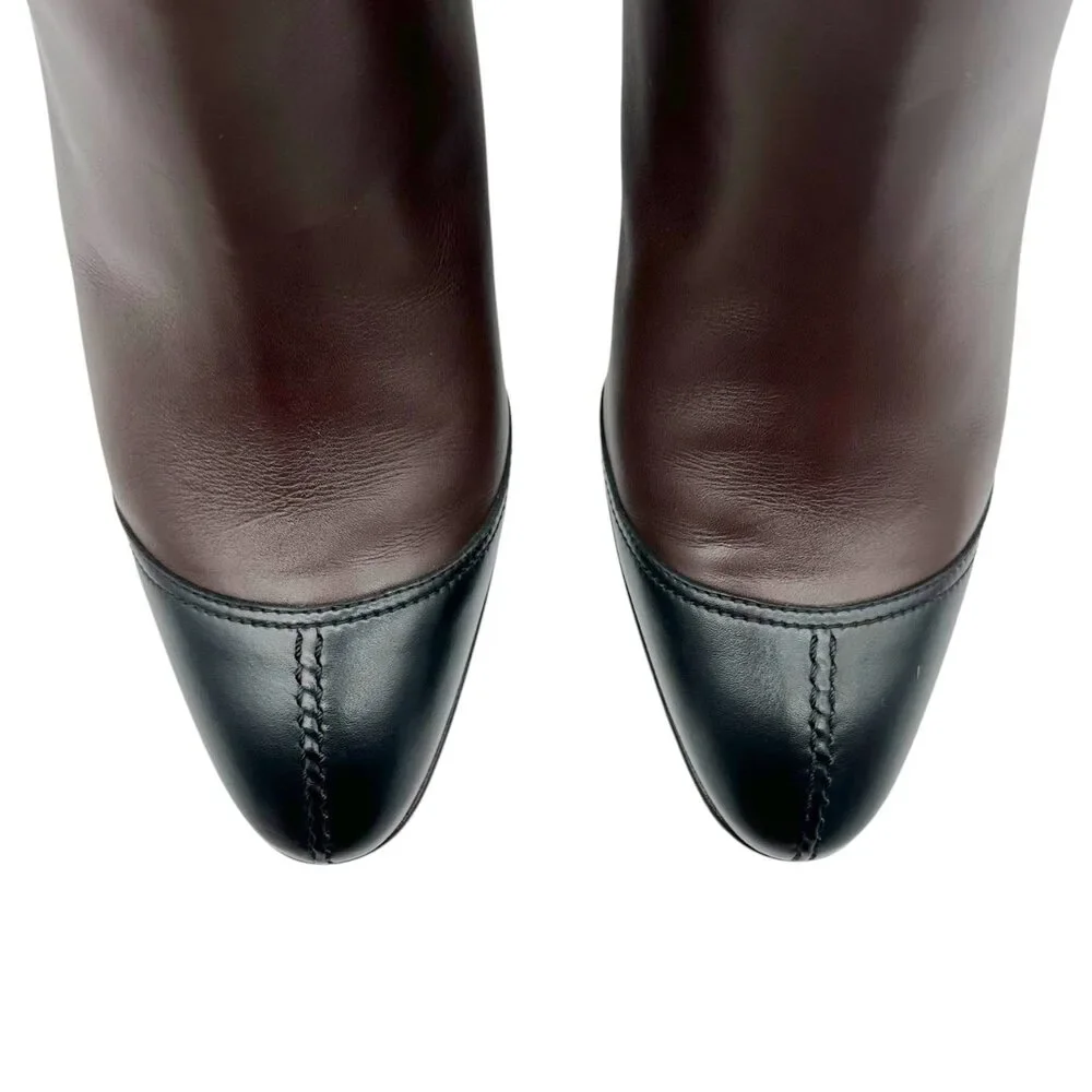 Chanel Brown & Black Leather Heeled Riding Boots